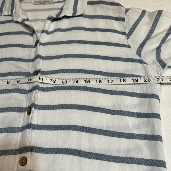 Viola Borghi Women's Shirt Dress Striped Linen Roll Tab Sleeve Size L Italy - Picture 7 of 10